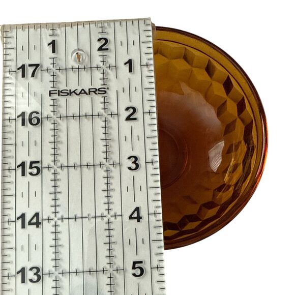 Set of 2 Vintage Amber Glass Dessert Bowls – Honeycomb Faceted Pattern 1970s - Picture 3 of 4